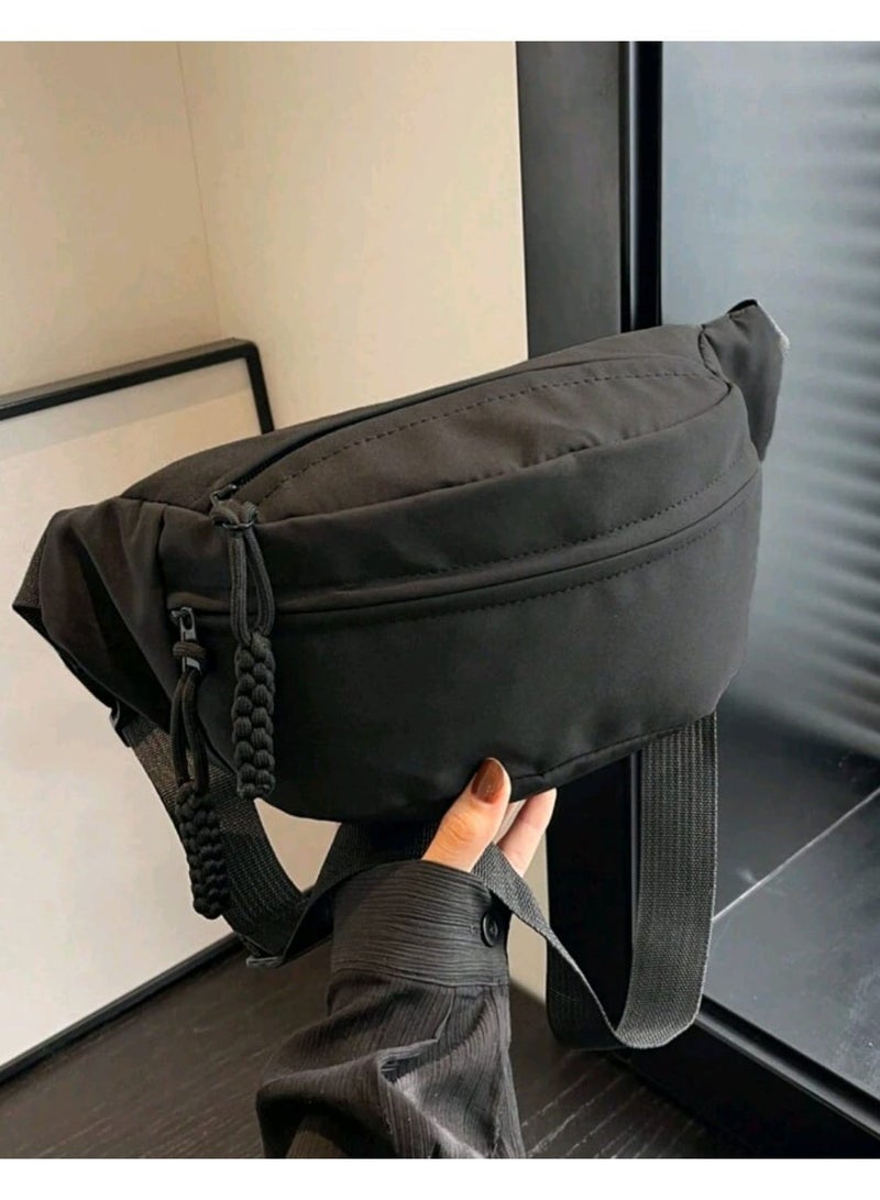 Shein Women's Solid Color Nylon Casual Fanny Pack With Multiple Pockets And Compartments For Outdoor Sports, Crossbody Chest Bag - Image 2